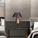 Modern 2-Tier Metallic Cone Nightstand Lamp For Bedside - Brown