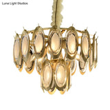 Modern 2-Tier Metallic Oblong Chandelier - Brass Finish 7 Hanging Bulbs Ceiling Lamp