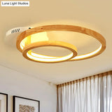 Modern 2 - Tier Ring Wood Led Brown Semi Flush Mount For Warm Bedroom Light - 18.5’/23’ Wide