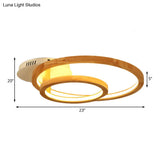 Modern 2 - Tier Ring Wood Led Brown Semi Flush Mount For Warm Bedroom Light - 18.5’/23’ Wide
