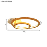 Modern 2 - Tier Ring Wood Led Brown Semi Flush Mount For Warm Bedroom Light - 18.5’/23’ Wide