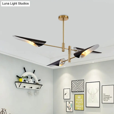 Modern 2 - Tier Spiked Iron Ceiling Chandelier With 4 Rotating Heads - Black/White Semi Flush Mount