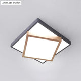 Modern 2 - Tier Wood Led Ceiling Light For Living Room In White/Warm - Square Flush Mount