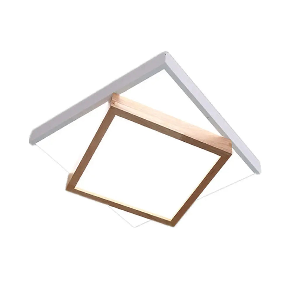 Modern 2-Tier Wood Led Ceiling Light For Living Room In White/Warm - Square Flush Mount