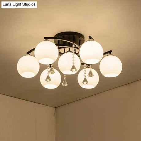 Modern 3/7/9 Heads Black Milk Glass Ball Chandelier – Ceiling Mount Light For Living Room