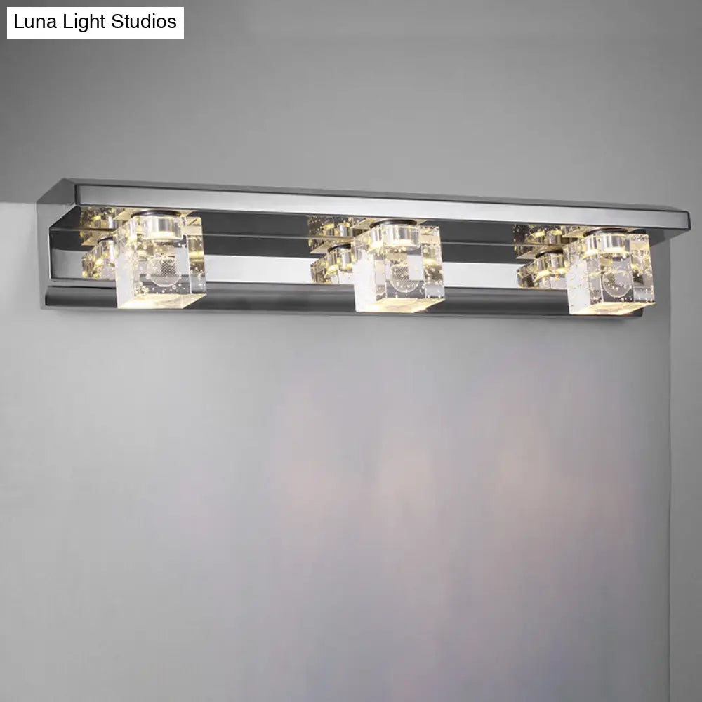 Modern 3-Head Clear Crystal Wall Sconce - Silver Finish Vanity Light Fixture 12.5/18 Width