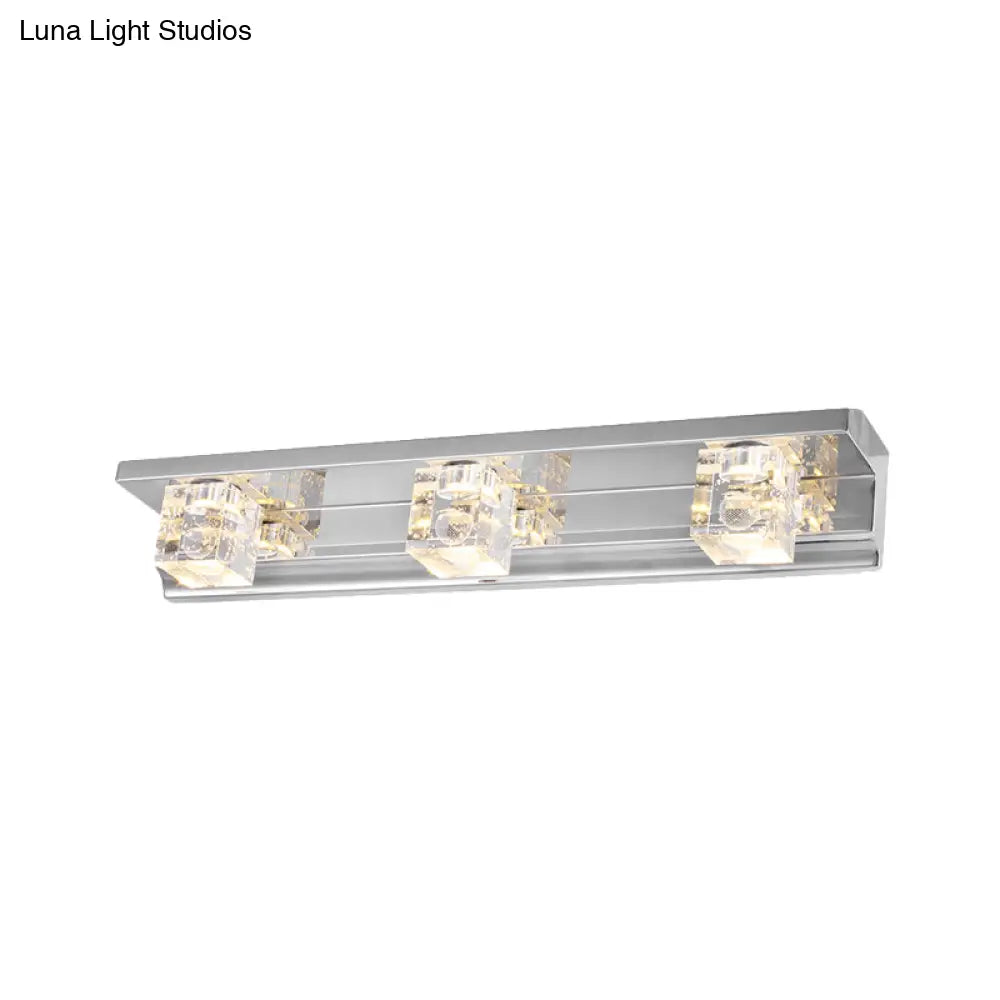 Modern 3-Head Clear Crystal Wall Sconce - Silver Finish Vanity Light Fixture 12.5/18 Width