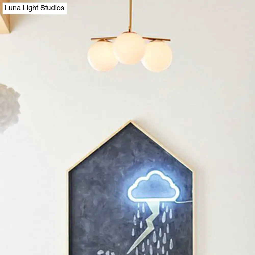 Modern 3-Head Gold Ball Chandelier With Cream Glass Shade - Minimalistic Lighting Solution