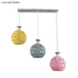 Modern 3-Head Iron Pendant Light With Globe Cluster And Floret Design - Green Yellow Pink