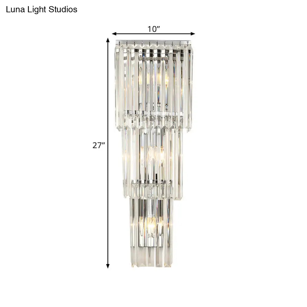 Modern 3-Head Wall Sconce Light With Clear Glass Shades - Stylish Prismatic Design Mounted Lamp