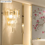 Modern 3-Headed Crystal Wall Sconce With Gold 4-Layer Mount