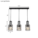 Modern 3-Light Dining Room Pendant With Nordic Black Finish Metal & Crystal Shade