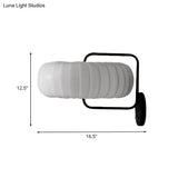 Modern 3-Light Gathered Fabric Pumpkin Wall Lamp With Squared Arm - Black-White Sconce