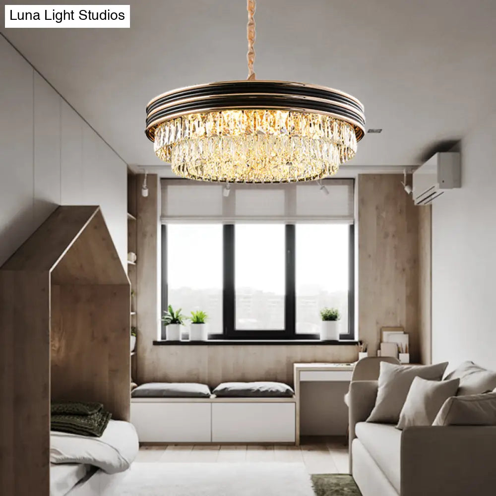 Modern 3-Tier Round Crystal Chandelier - Black 9/11 Heads 18’’/21.5’’ Wide Pendant Light