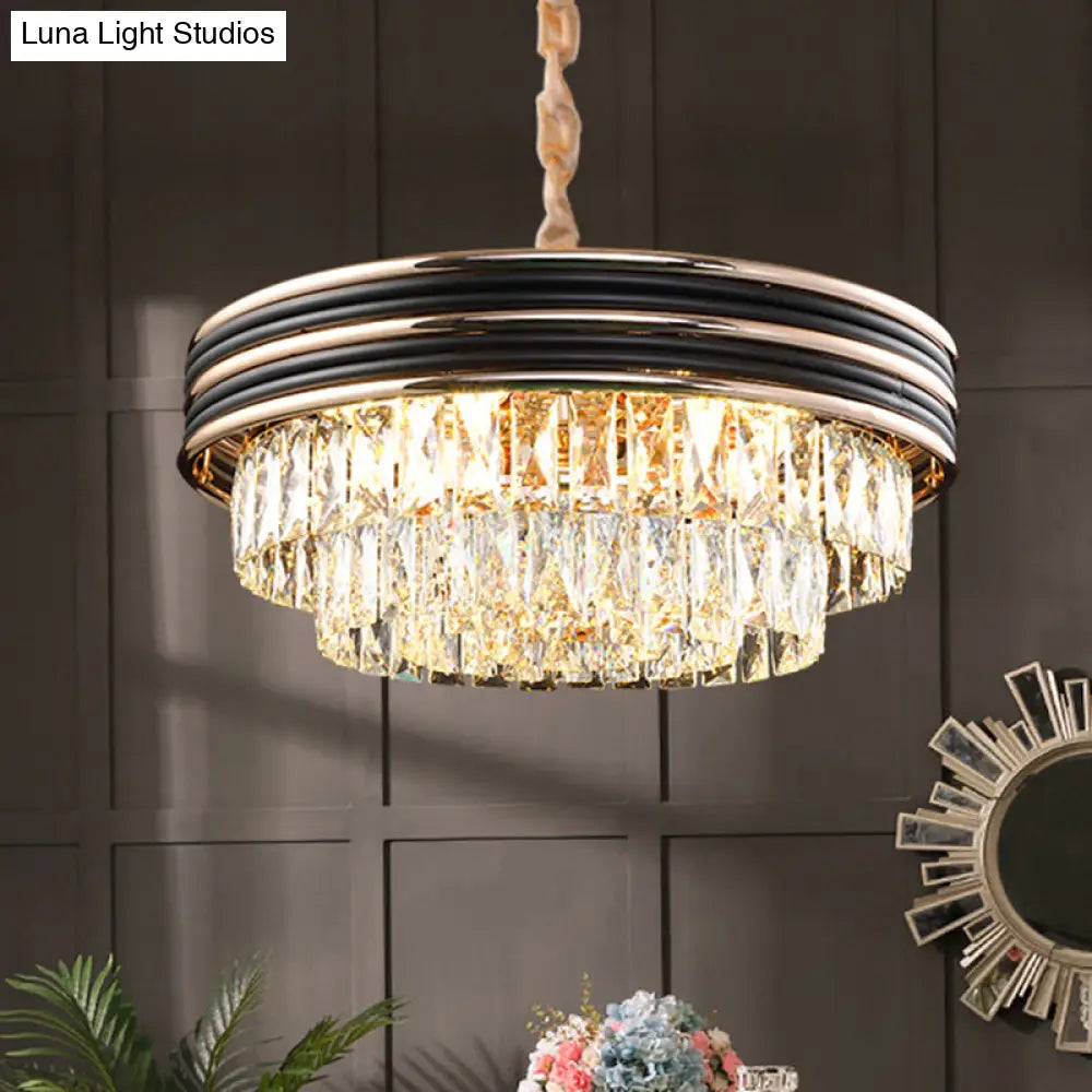 Modern 3-Tier Round Crystal Chandelier - Black 9/11 Heads 18’’/21.5’’ Wide Pendant Light