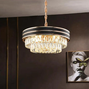 Modern 3-Tier Round Crystal Chandelier - Black 9/11 Heads 18’’/21.5’’ Wide Pendant Light Black / 18’’