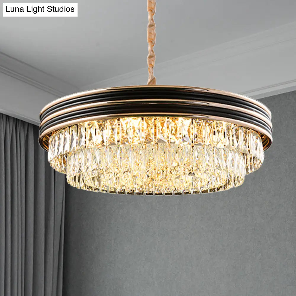 Modern 3-Tier Round Crystal Chandelier - Black 9/11 Heads 18’’/21.5’’ Wide Pendant Light