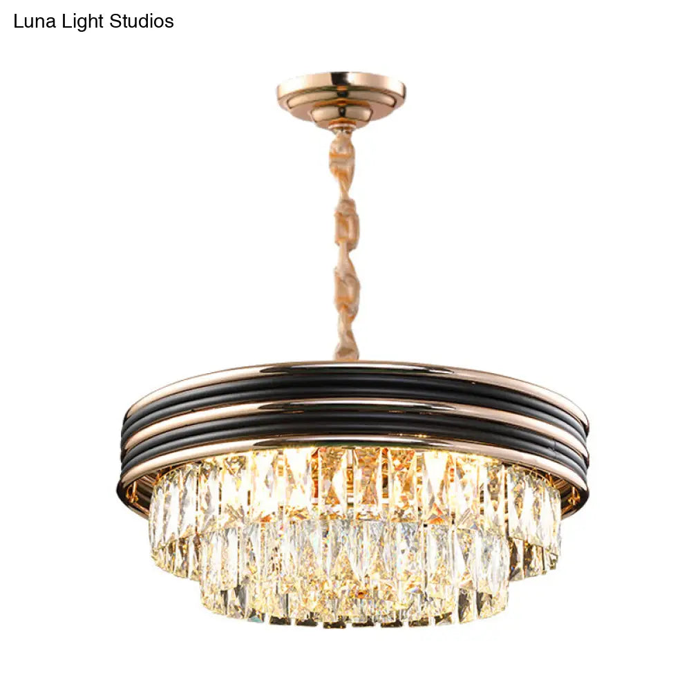 Modern 3-Tier Round Crystal Chandelier - Black 9/11 Heads 18’’/21.5’’ Wide Pendant Light