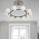 Modern 39’ Wide Milk White Glass Chandelier With 10 Lights- Black Ceili