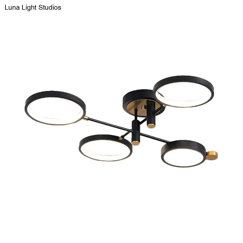Modern 4 - Head Black/Gold Led Semi - Flush Ceiling Light In Warm/White/3 Color Options