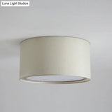 Modern 4-Light 2-Shade Fabric Drum Flush Mount Ceiling Fixture For Bedroom In White