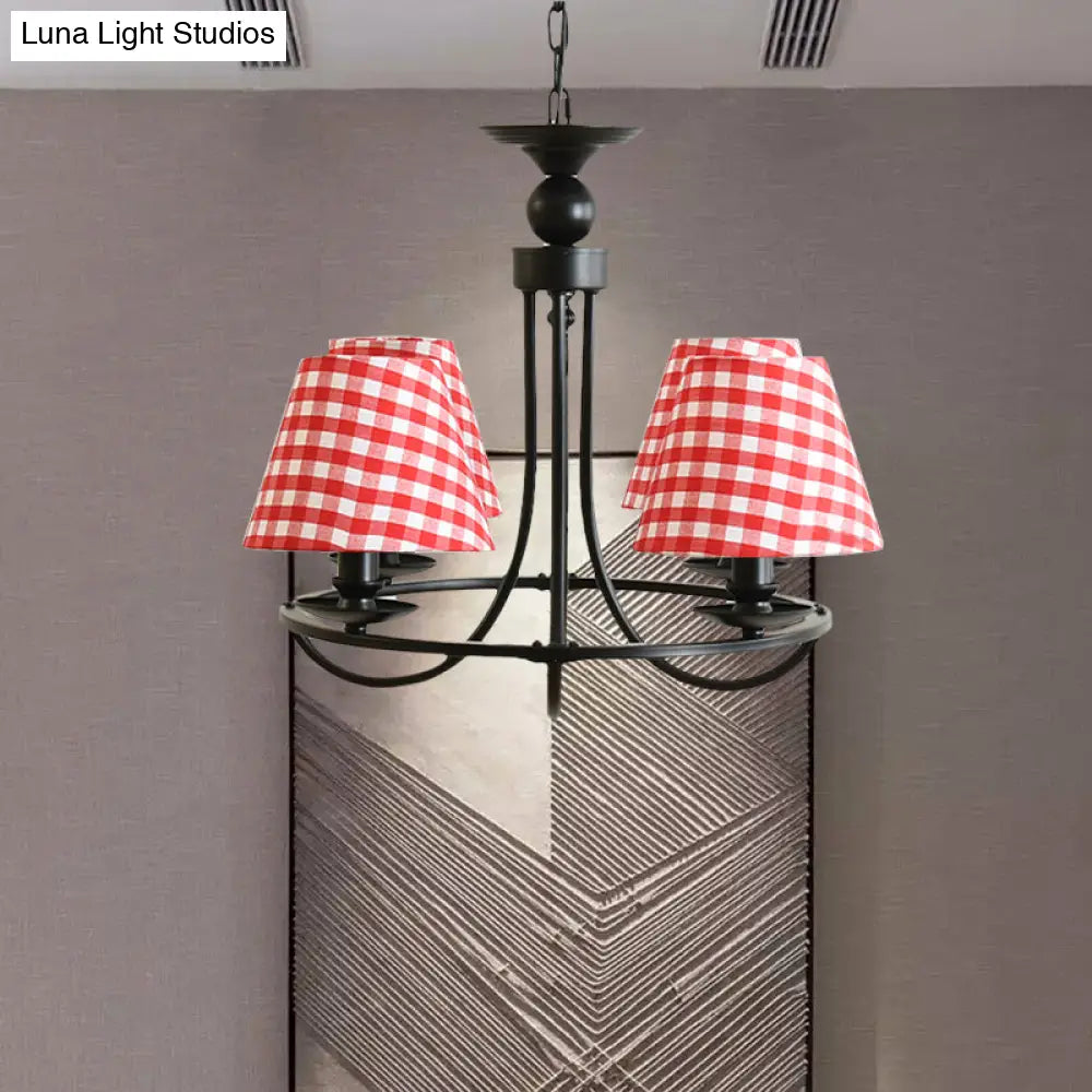 Modern 4-Light Black Fabric Tapered Shade Chandelier For Kids Bedroom Ceiling Pendant