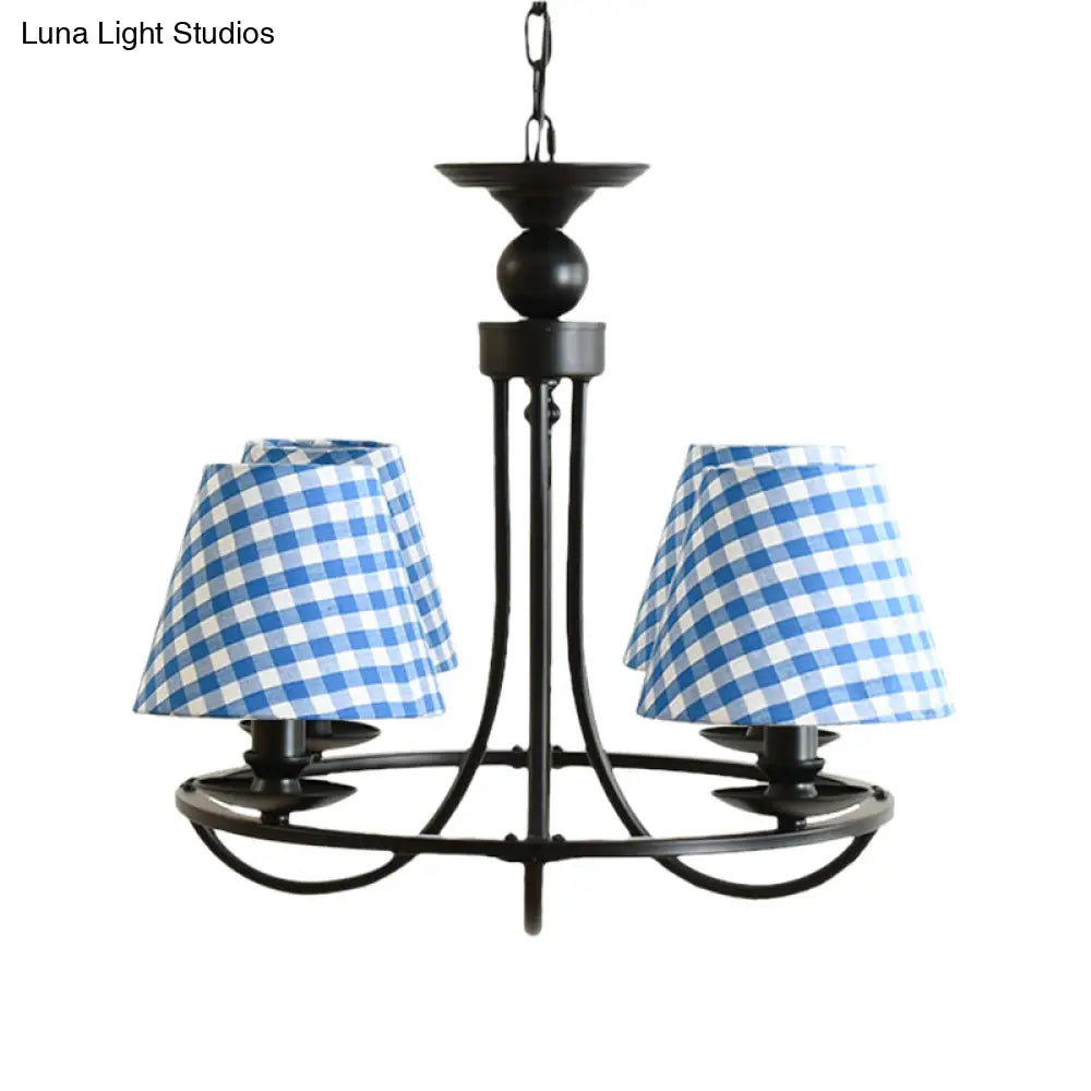 Modern 4-Light Black Fabric Tapered Shade Chandelier For Kids Bedroom Ceiling Pendant