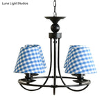 Modern 4-Light Black Fabric Tapered Shade Chandelier For Kids Bedroom Ceiling Pendant