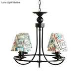 Modern 4-Light Black Fabric Tapered Shade Chandelier For Kids Bedroom Ceiling Pendant