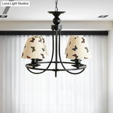 Modern 4-Light Black Fabric Tapered Shade Chandelier For Kids Bedroom Ceiling Pendant
