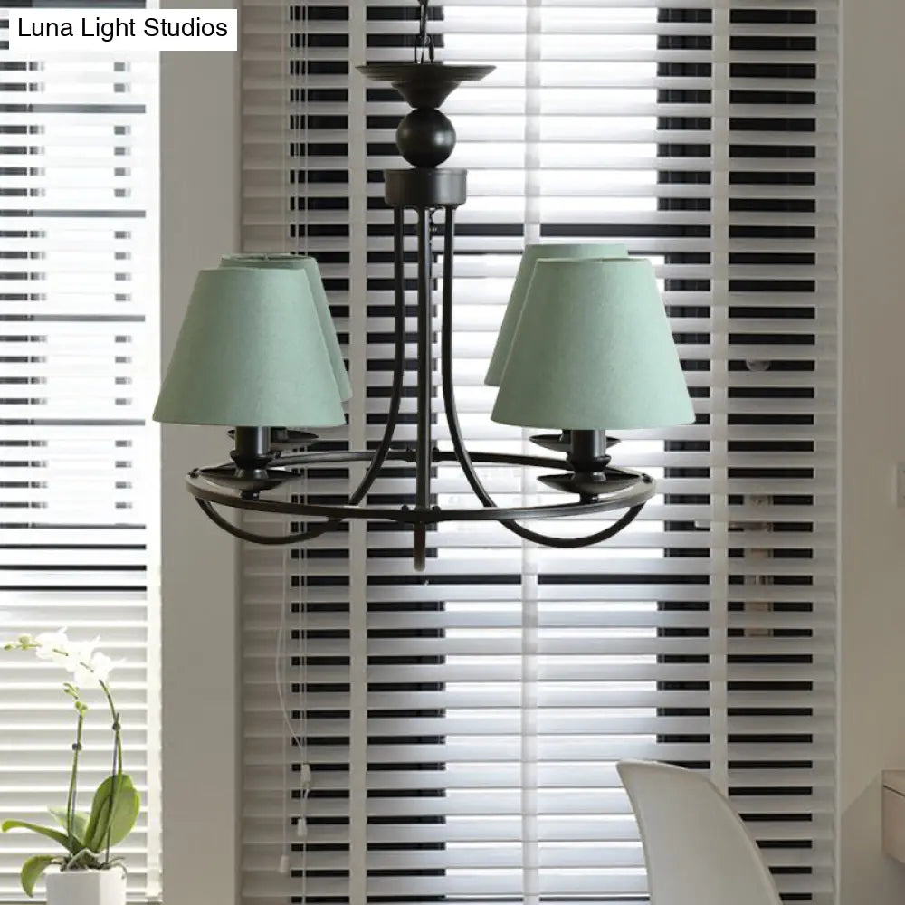 Modern 4-Light Black Fabric Tapered Shade Chandelier For Kids Bedroom Ceiling Pendant