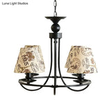Modern 4-Light Black Fabric Tapered Shade Chandelier For Kids Bedroom Ceiling Pendant