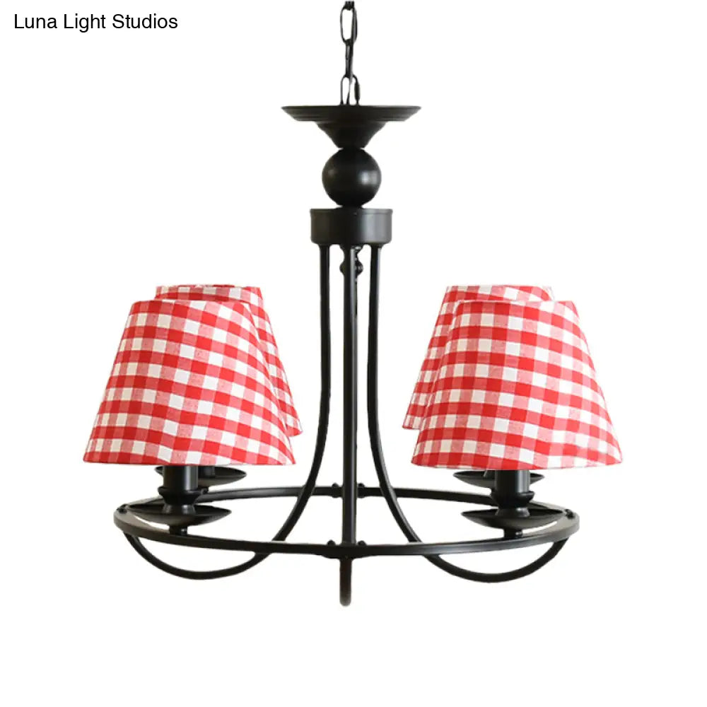 Modern 4-Light Black Fabric Tapered Shade Chandelier For Kids Bedroom Ceiling Pendant
