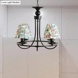 Modern 4-Light Black Fabric Tapered Shade Chandelier For Kids Bedroom Ceiling Pendant