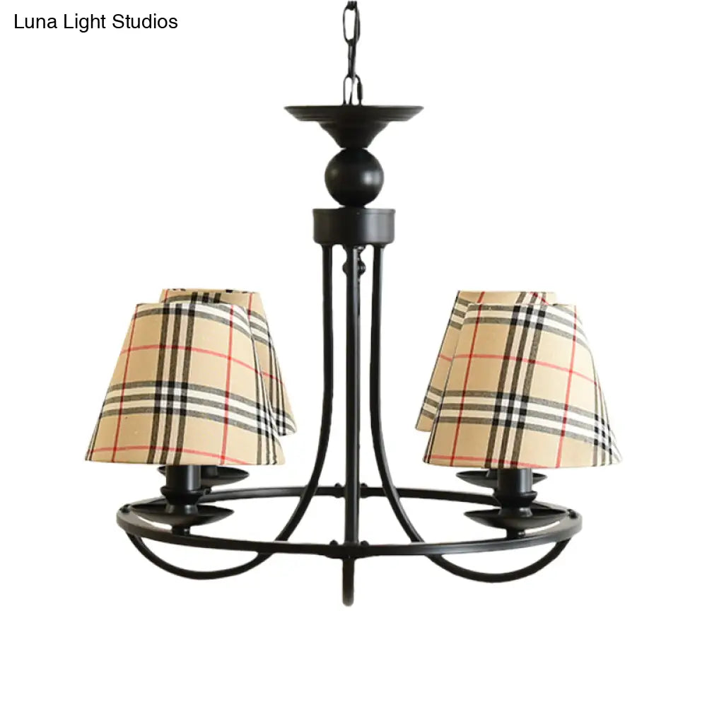 Modern 4-Light Black Fabric Tapered Shade Chandelier For Kids Bedroom Ceiling Pendant