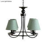 Modern 4-Light Black Fabric Tapered Shade Chandelier For Kids Bedroom Ceiling Pendant