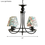 Modern 4-Light Black Fabric Tapered Shade Chandelier For Kids Bedroom Ceiling Pendant