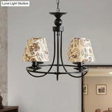 Modern 4-Light Black Fabric Tapered Shade Chandelier For Kids Bedroom Ceiling Pendant