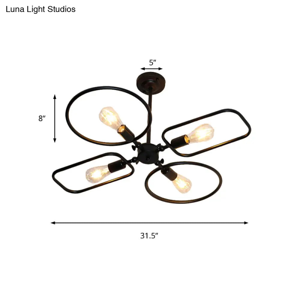 Modern 4-Light Black Metal Ceiling Mount Lamp For Living Room
