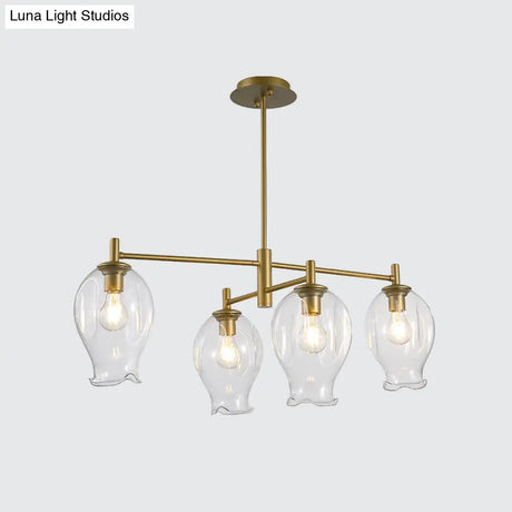Modern 4-Light Clear Glass Bud Shade Chandelier For Dining Room And Hotel Pendant Lighting
