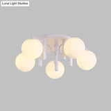 Modern 5 Bulb Cream Glass Flushmount Ceiling Light - White/Black Global Semi Flush