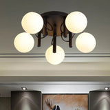 Modern 5 Bulb Cream Glass Flushmount Ceiling Light - White/Black Global Semi Flush Black
