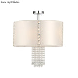 Modern 5-Light Chandelier With White Fabric Shade & Crystal Accents