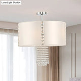 Modern 5-Light Chandelier With White Fabric Shade & Crystal Accents