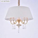 Modern 5-Light Fabric Shade Chandelier With Tapered Drum Design In White/Grey