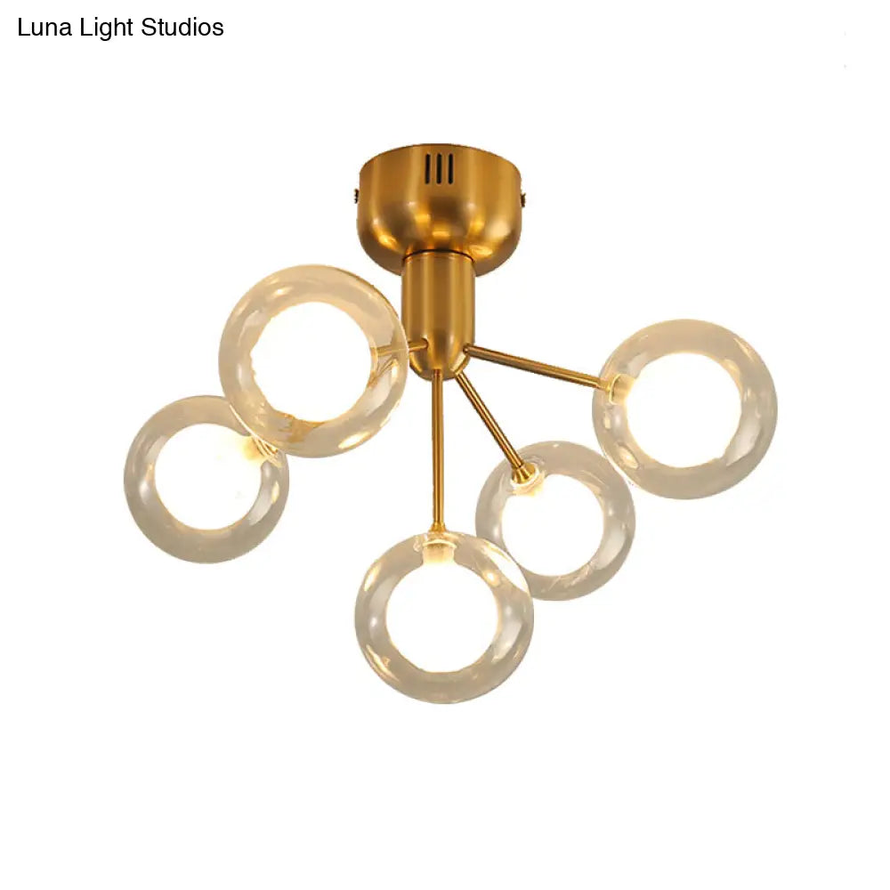 Modern 5 - Light Glass Semi - Flush Ceiling Lamp For Foyer And Hallway