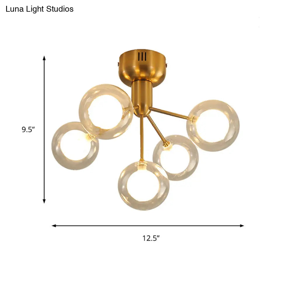 Modern 5 - Light Glass Semi - Flush Ceiling Lamp For Foyer And Hallway