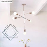 Modern 5-Light Rectilinear Metal Chandelier: White/Black Bare Bulb Hanging Ceiling Light For Dining