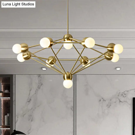 Modern 6/8/10-Light Hanging Chandelier Kit In Black/Gold With Geometric Metal Arm - Ideal For
