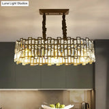 Modern 6-Bulb Island Pendant Light With Crystal Block Shade And Black Finish